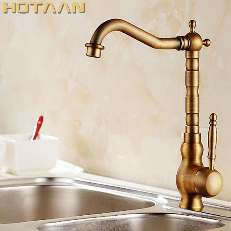 Antique Brass Basin Faucets Bathroom Sink Mixer Deck Mounted Single Handle Single Hole Bathroom Faucet Brass Hot and Cold Tap
