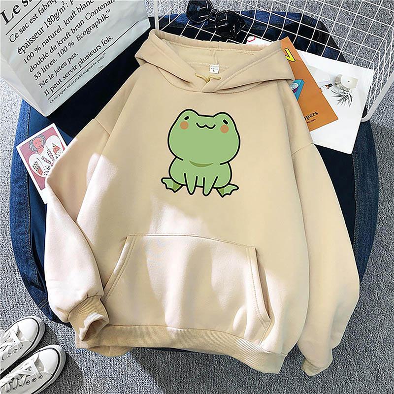 Autumn Hoodie Women's Casual Hooded Sweatshirt Creative Hoodie Matching Streetwear Pattern Frog High Quality Hoodie