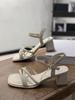 Sandals for women in summer 2025 fashionable mid heel with a single buckle strap and French style open toed high heels
