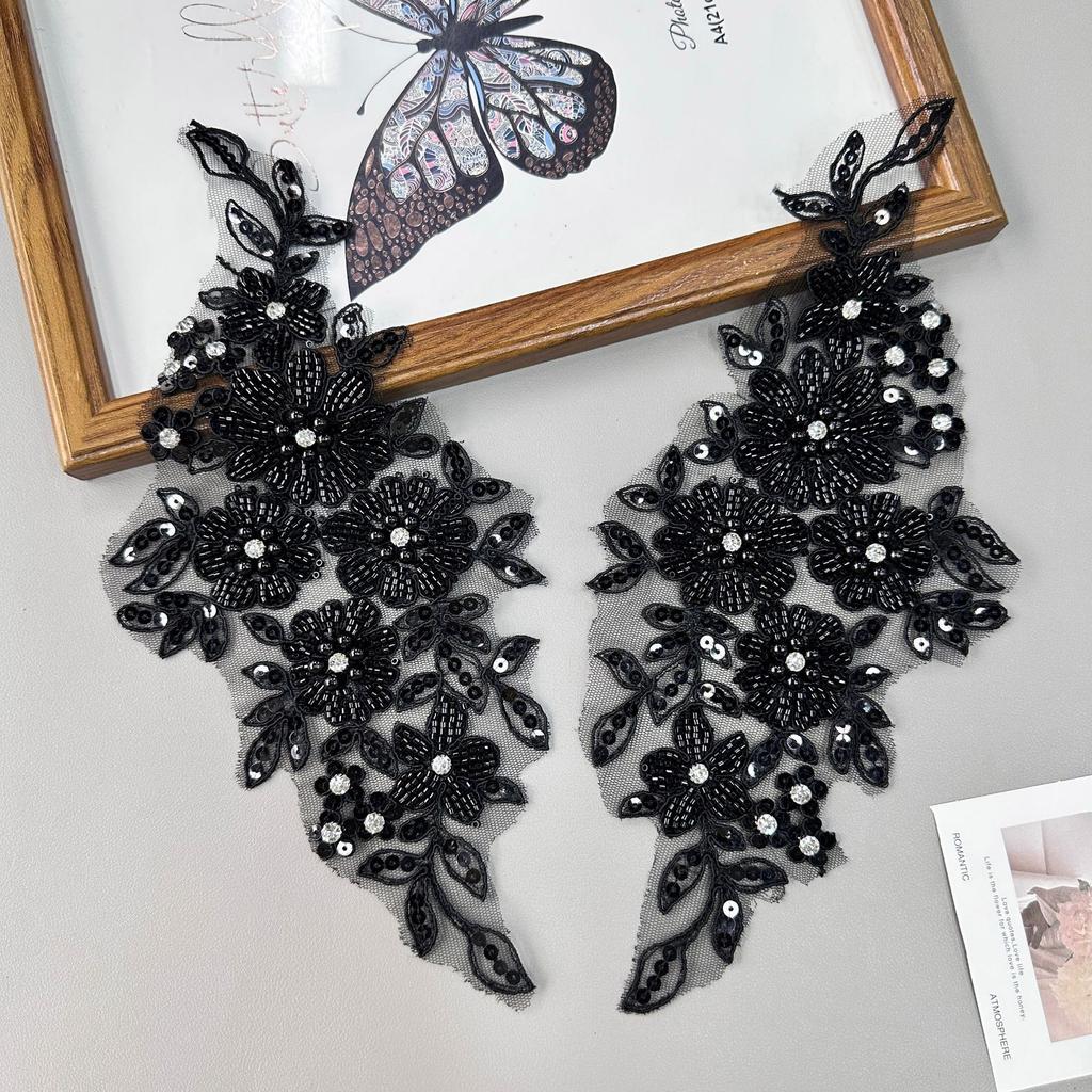 Heavy Industry Beaded Sequins Three-Dimensional Flower Applique Clothing Dress Wedding Decoration Front Collar Accessories Cloth Sticker