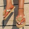 Damenmodetrend Leinen mehrfarbig Sonnenblumen Anti-Rutsch Verschleiß weiche Sohle flache Flip-Flops