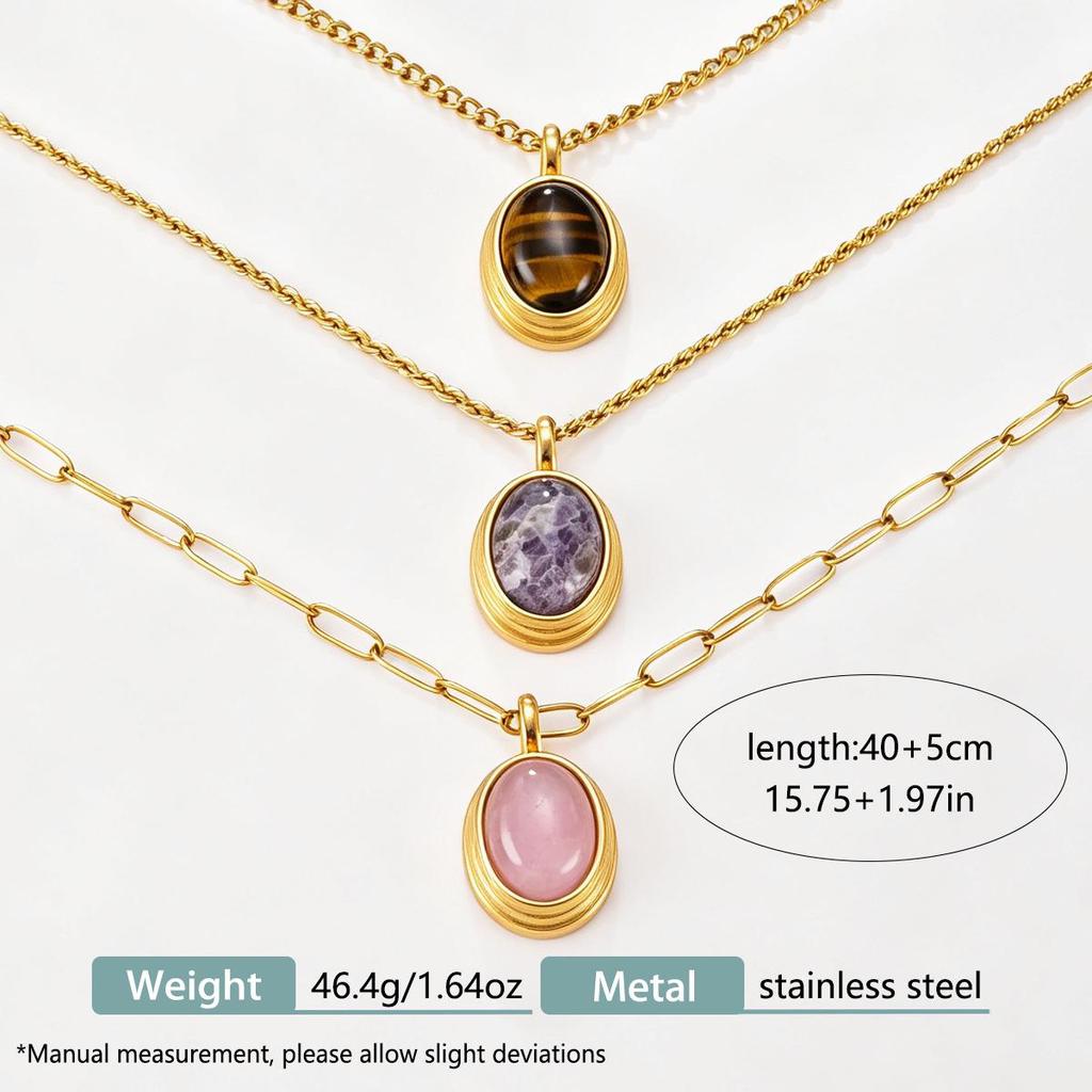 Retro Oval Dove Egg Natural Stone Stainless Steel Necklace for Women