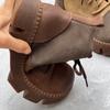 Johnature Vintage handgemachte echtes Leder dicke Sohle kurze Stiefel runde Spitze Schnür-Plattform-Schuhe