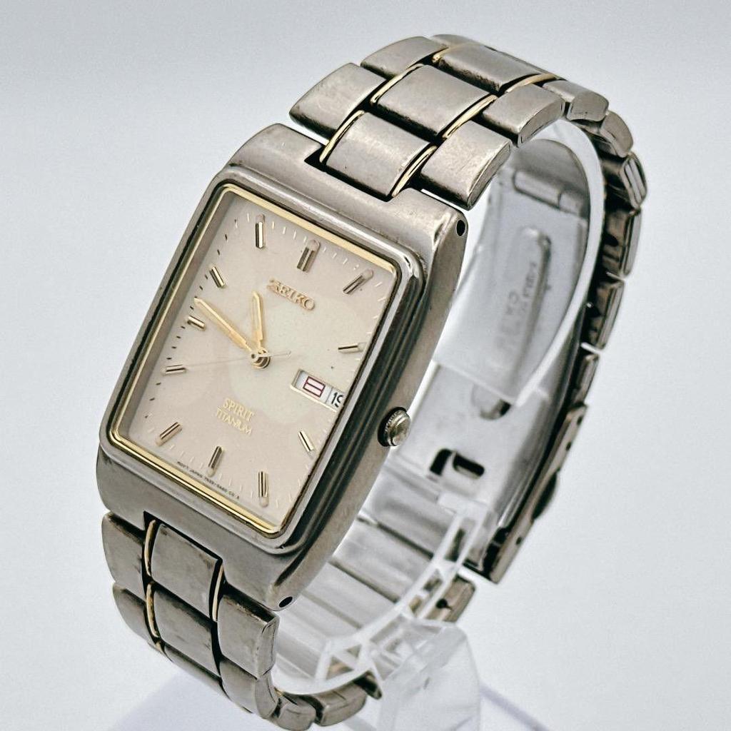 Used SEIKO SPIRIT Men's Watch, Titanium, Rectangular, Lightweight, Working/Battery Replacement