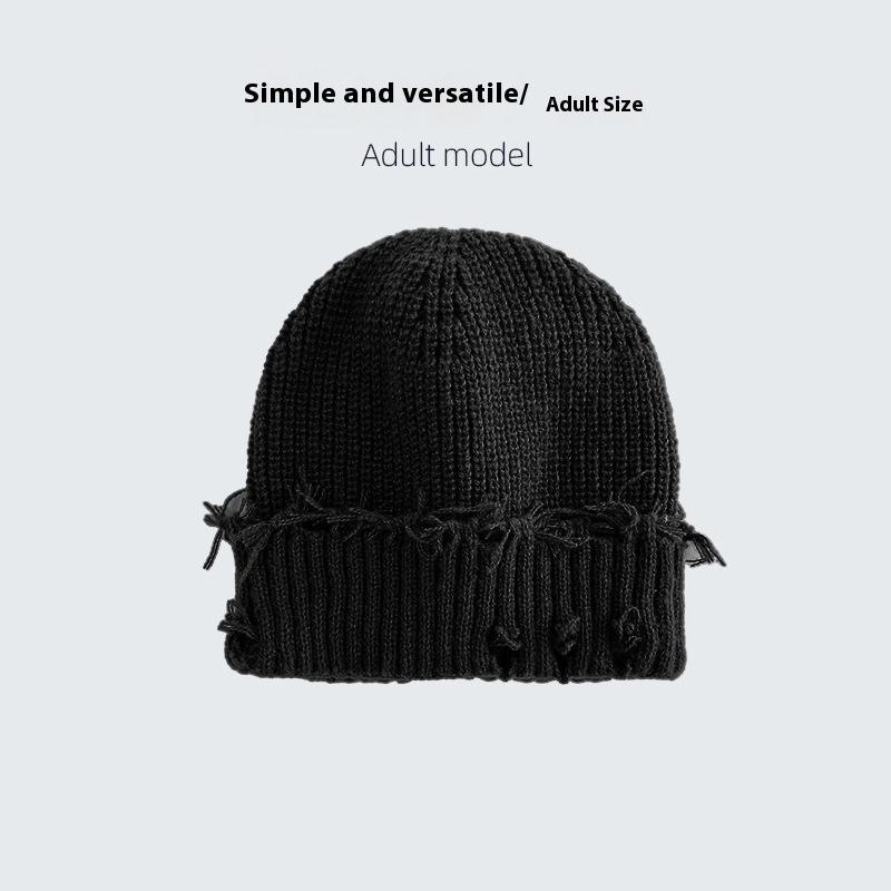 

1 шт. Новая зимняя эластичная теплая хип-хоп шапка-бини, трендовая вязаная шапка с рваным краем, альпинистский шарф для женщин и мужчин, шапочки чёрный