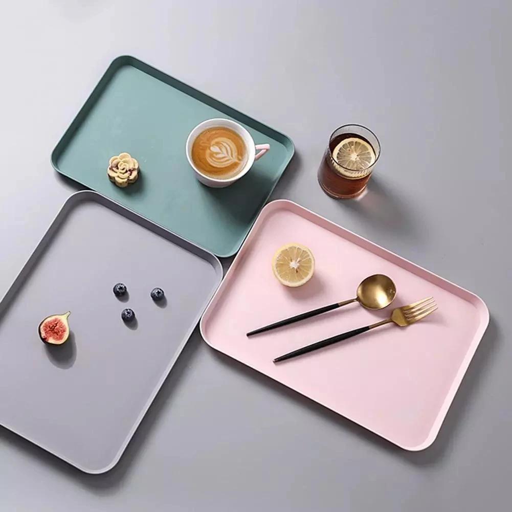 Nordic Rectangular Plastic Storage Tray Home Kitchen Fruit Dessert Tray Dinner Plate Storage Organizer Kitchen Accessories