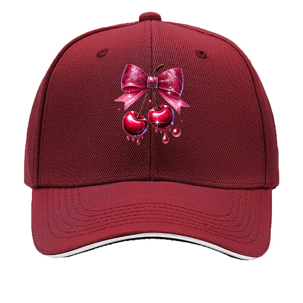 Pink Glitter Bow Dripping Cherry Graphic Design Sandwich Baseball Cap Unisex Women Sun Cap Outdoor Workouts Hat
