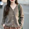 Women's Slim-Fit Wool V-Neck Knit Cardigan Sweater with Long Sleeves - Autumn/Winter Style