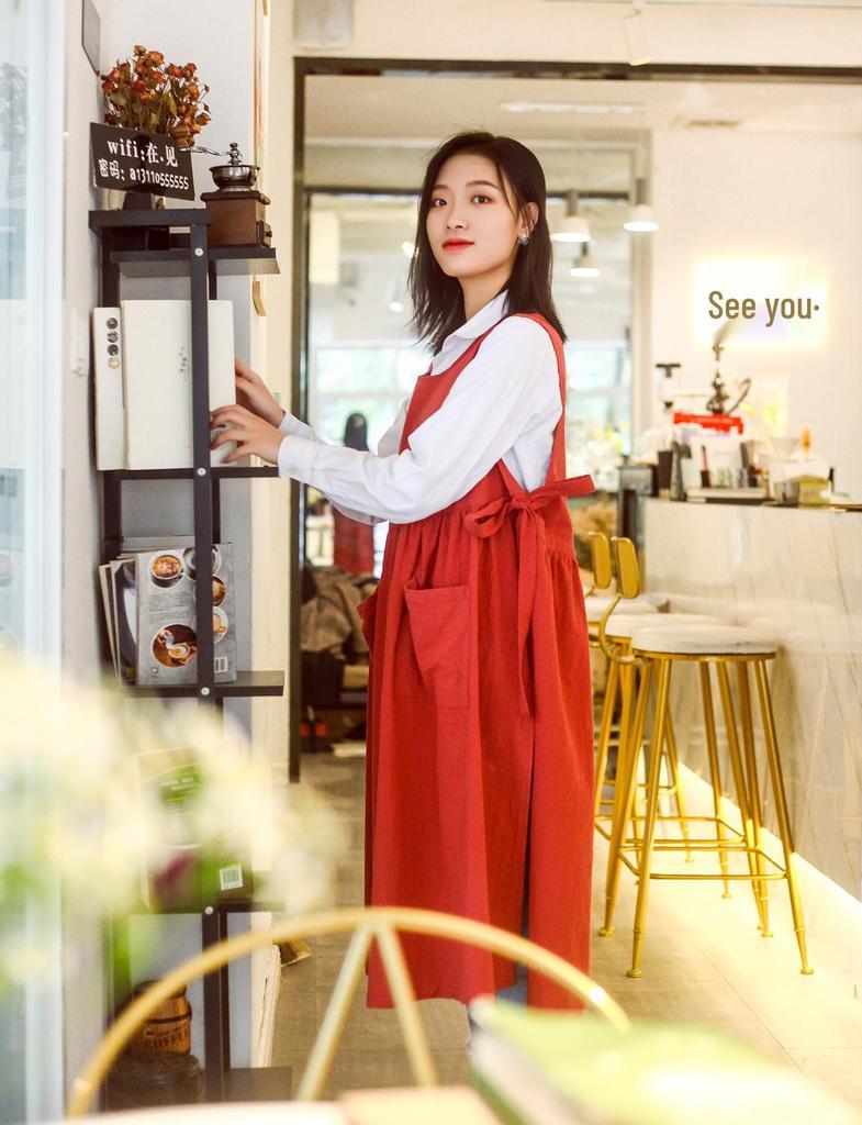 Übergröße Ganzbaumwoll-Blumenschürze mit Seitenöffnung für Nagelkunst - Europäischer & Amerikanischer Stil