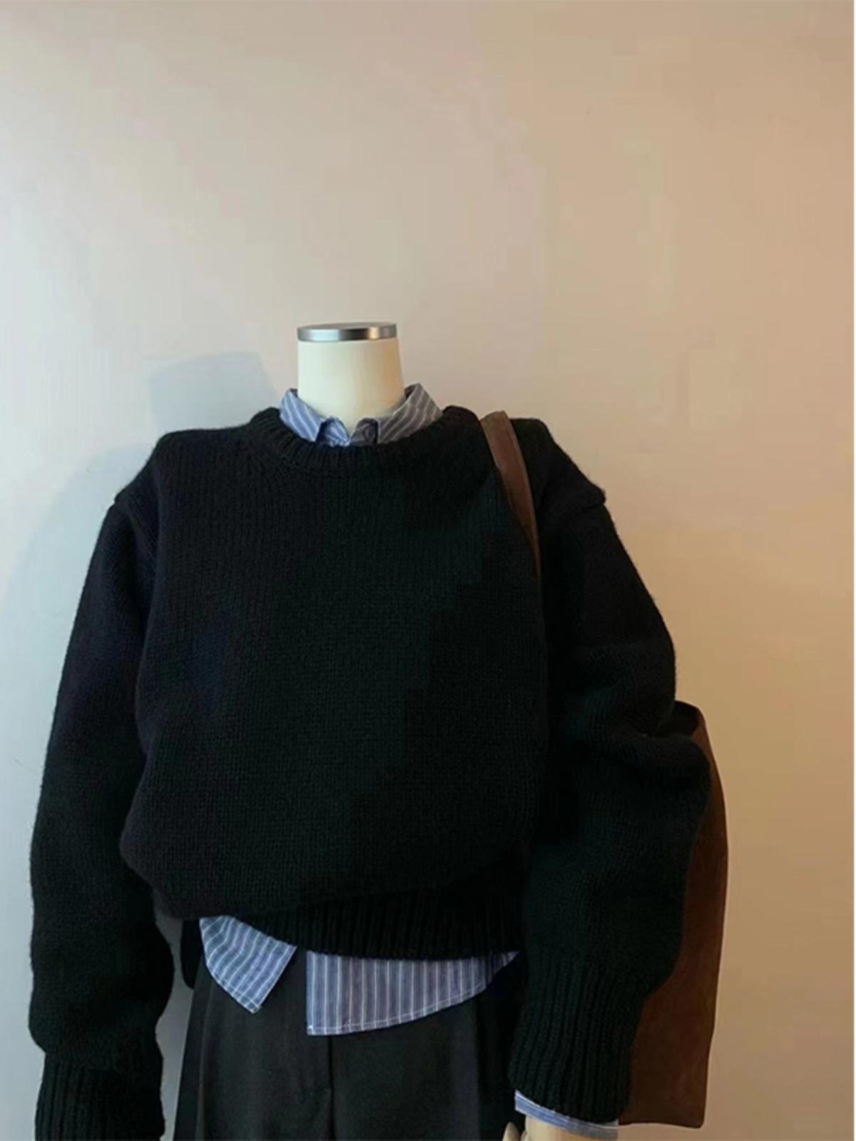 

Lazy wind soft waxy pullover sweater women s autumn and winter new models with high-end loose knitted top one size fits all чорний