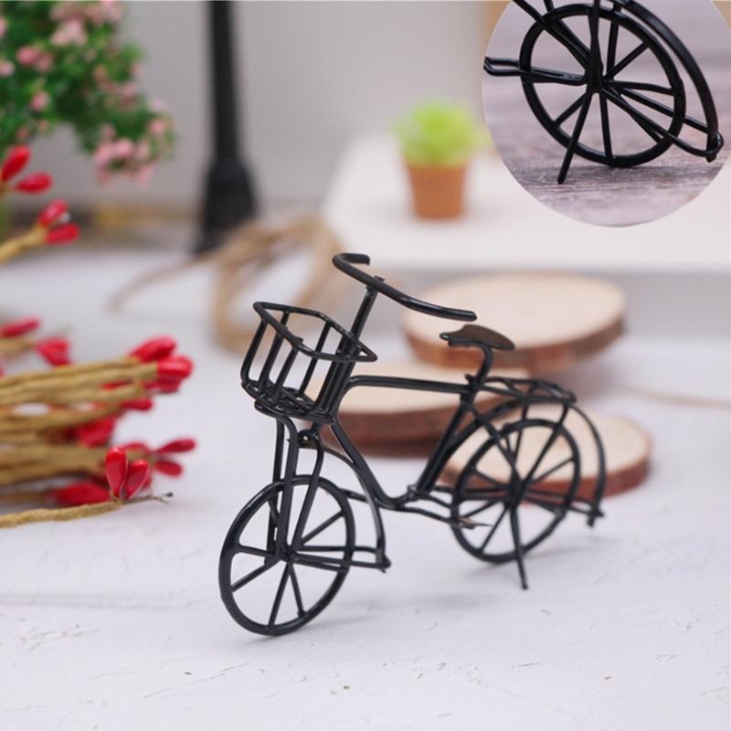 Miniature Bicycles Mini House Furniture Dollhouse Accessory Metal Bike Decorations Supplies Gift 1:12 Scale Black