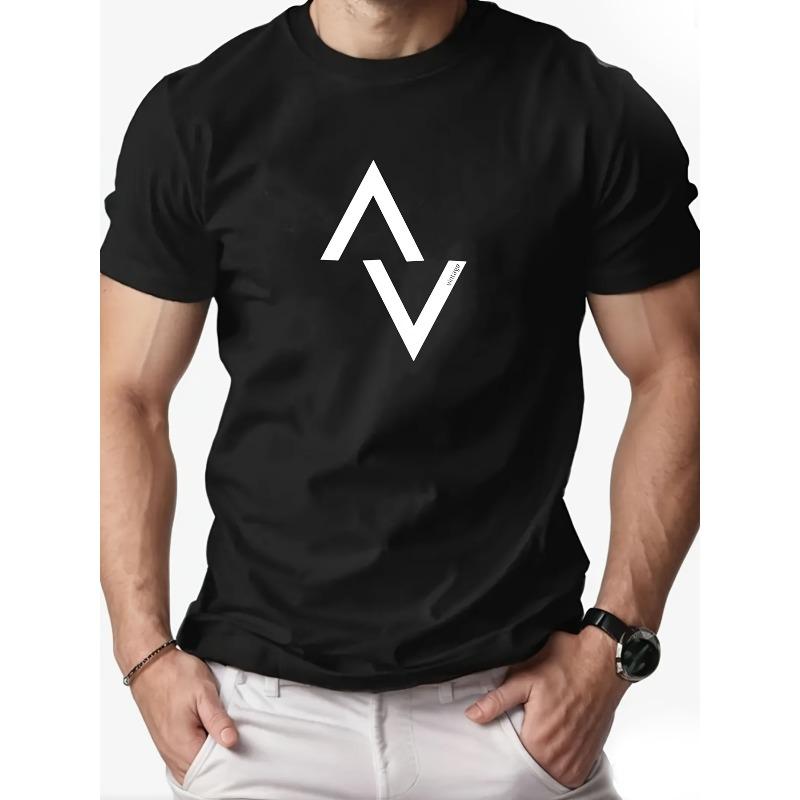 

European sizes Men s V-Pattern Summer Casual Crew Neck Short Sleeve T-Shirt S чёрный