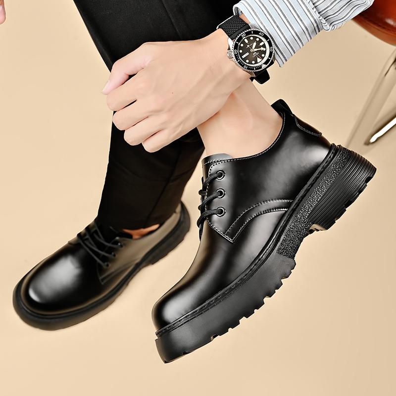 Fashion Men Genuine Leather Shoes Luxury Outdoor Thick Bottom Casual Oxford Shoe for Men Lace Up Beef Tendon Outsole Business Work Shoes