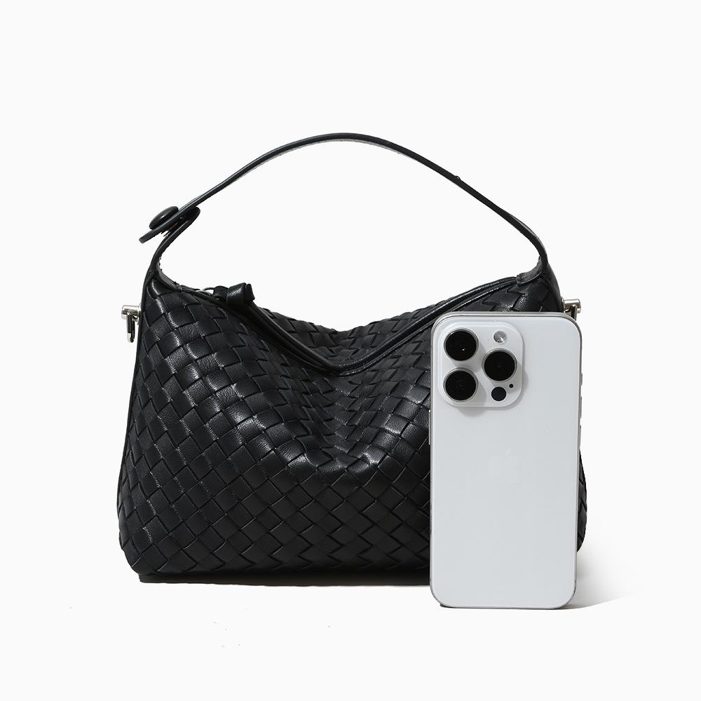 Lambskin Woven Bag, Genuine Leather Pillow Bag, Women's Retro Commuting, High-end Handbag, Large-capacity Messenger Shoulder Bag.