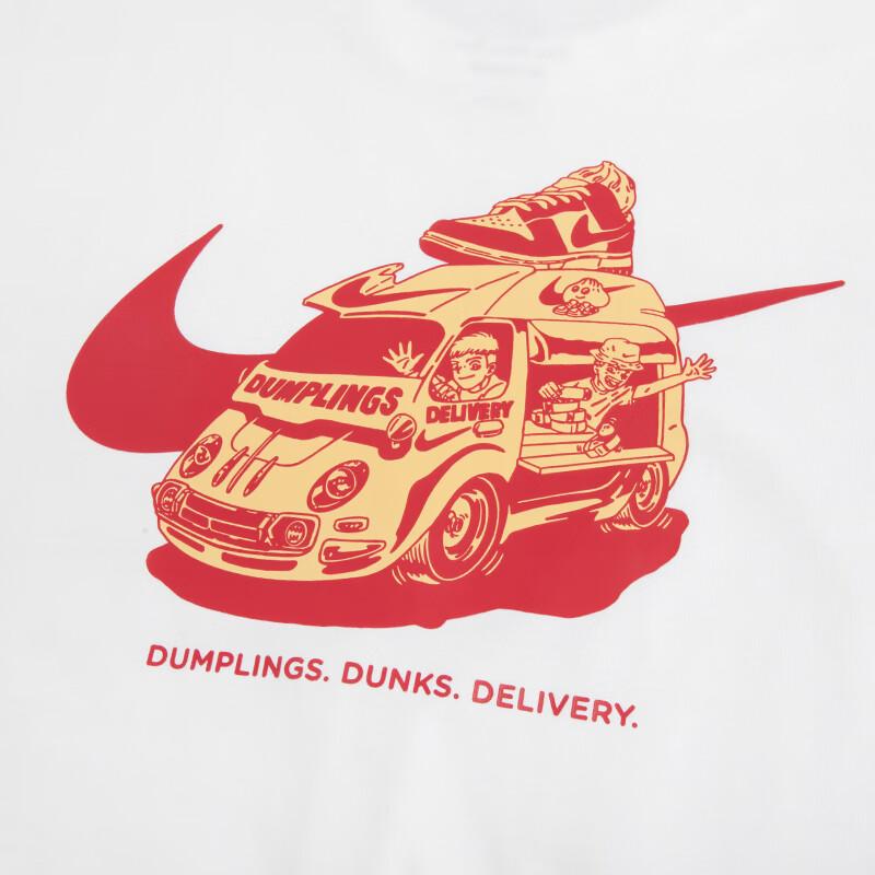 Nike Logo Print Round Neck Short Sleeve Fitness Training T-Shirt with Drop Shoulders in Vintage American Style Men Tops White FB9806-100