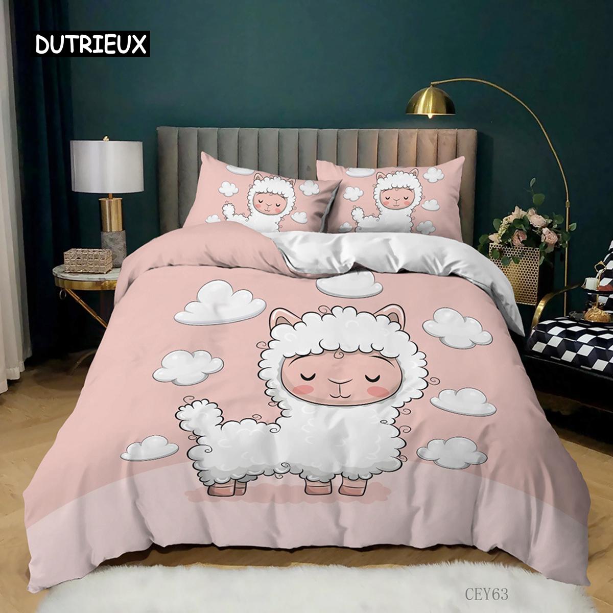 

Пододеяльник с изображением мультяшной овцы, милый маленький овечка с желтым бантом, детский пододеяльник для девочек из полиэстера, двойной пододеяльник AU Single(140x210cm)