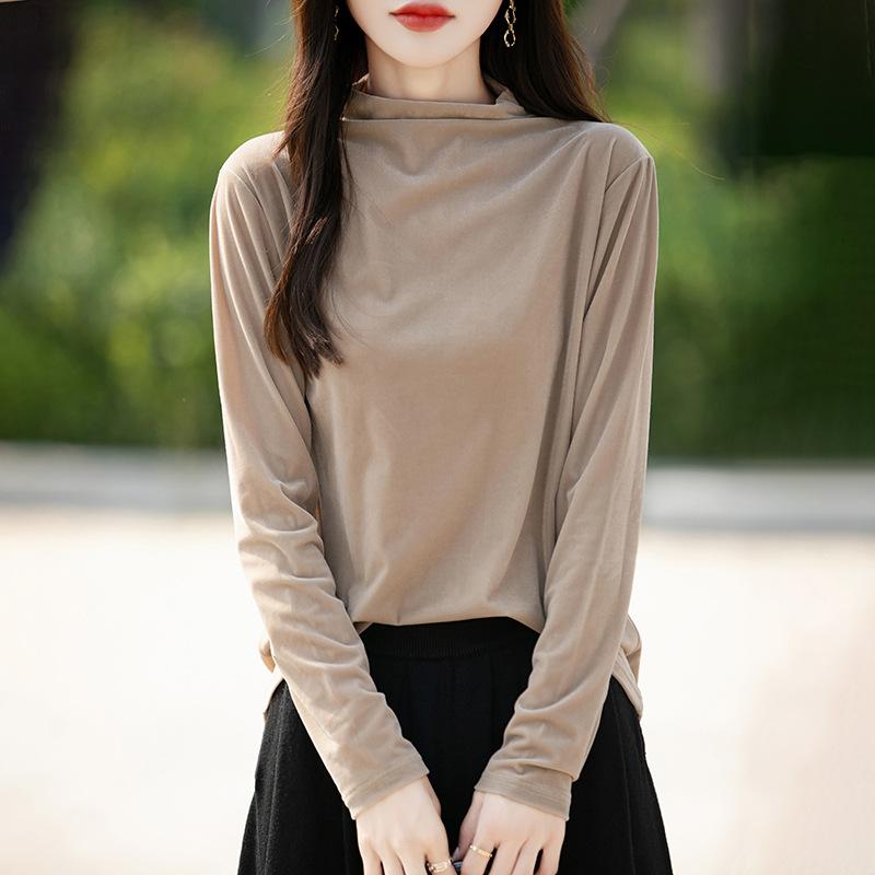 Autumn and Winter Women's Warm Loose Bottoming Shirt Simple Long-sleeved Knit Shirt Fashion Light Luxury Inner Tops
