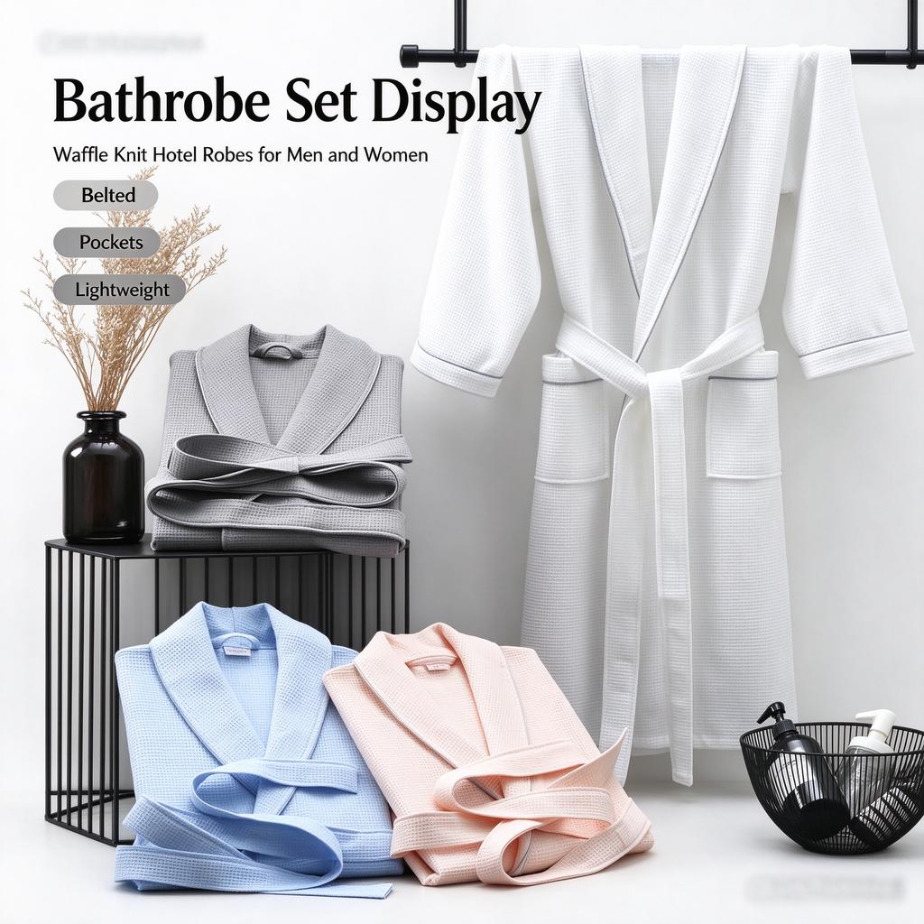 100% Cotton Waffle Bath Robe, Thin Water Absorbent Bathrobe for Men Women, Hotel B&B Beauty Salon Night Gown