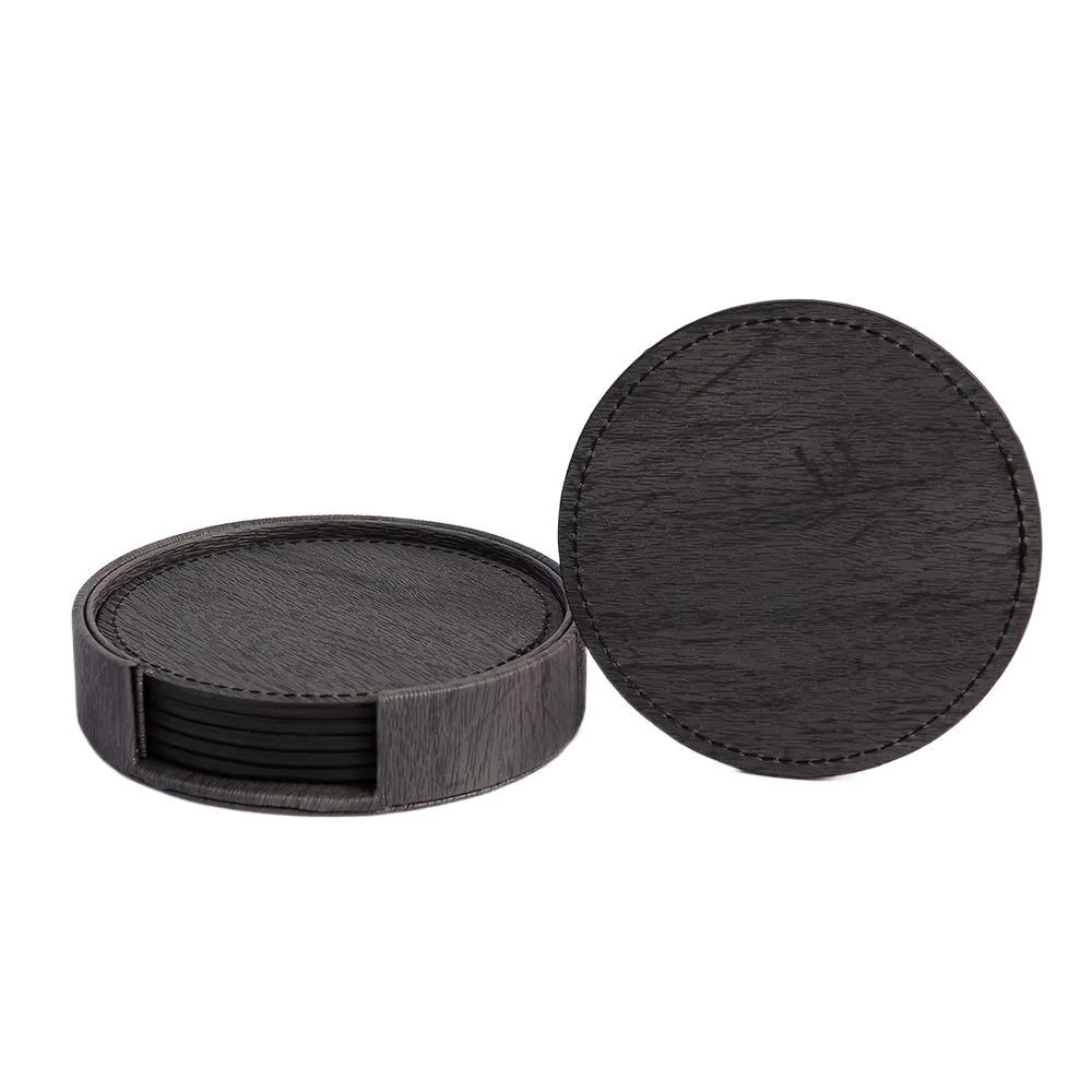 6pcs/set Wood Grain Leather Coasters Double-sided Tea and Coffee Cup Mat Insulated Rack Heatproof Cup Pads Placemats