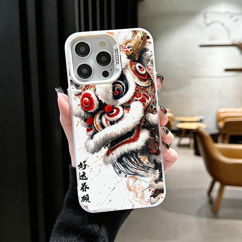 Lion Dance Ink Wash Shockproof Phone Case for iPhone 17 Air 16 16E 15 Pro Max 14 Plus 13 Mini 12 Back Cover Anti Fall Fundas