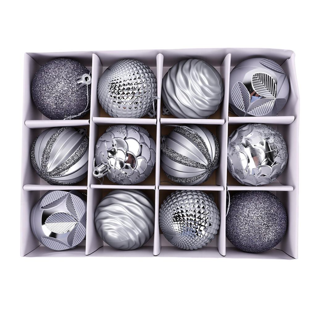 12 Pcs Xmas Ball Ornaments Set 6cm Plastic Hanging Ball Ornaments for Tree Wreath Door Window