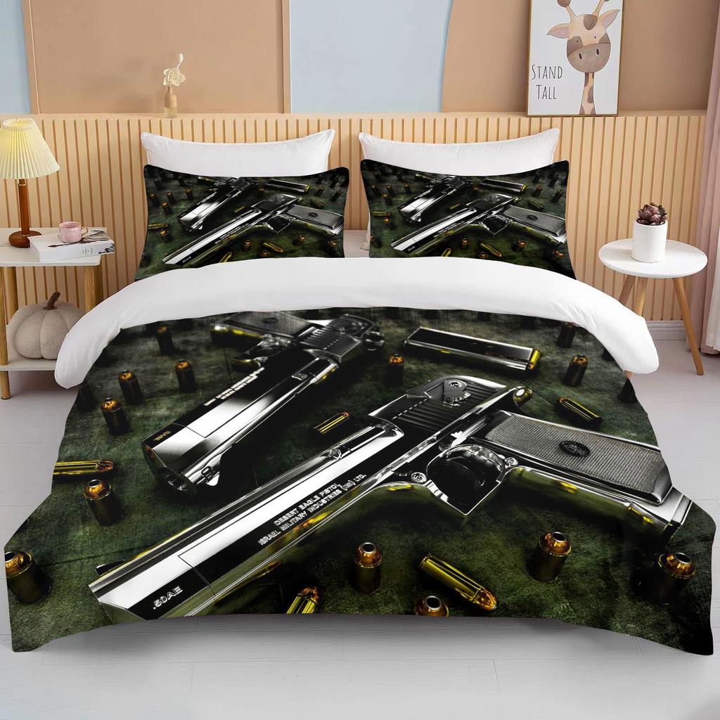 3D Rifle Revolver Cartridge Gun Comforter Bedding Set,Duvet Cover Bed Set Quilt Cover Pillowcase,King Queen Size Bedding Set