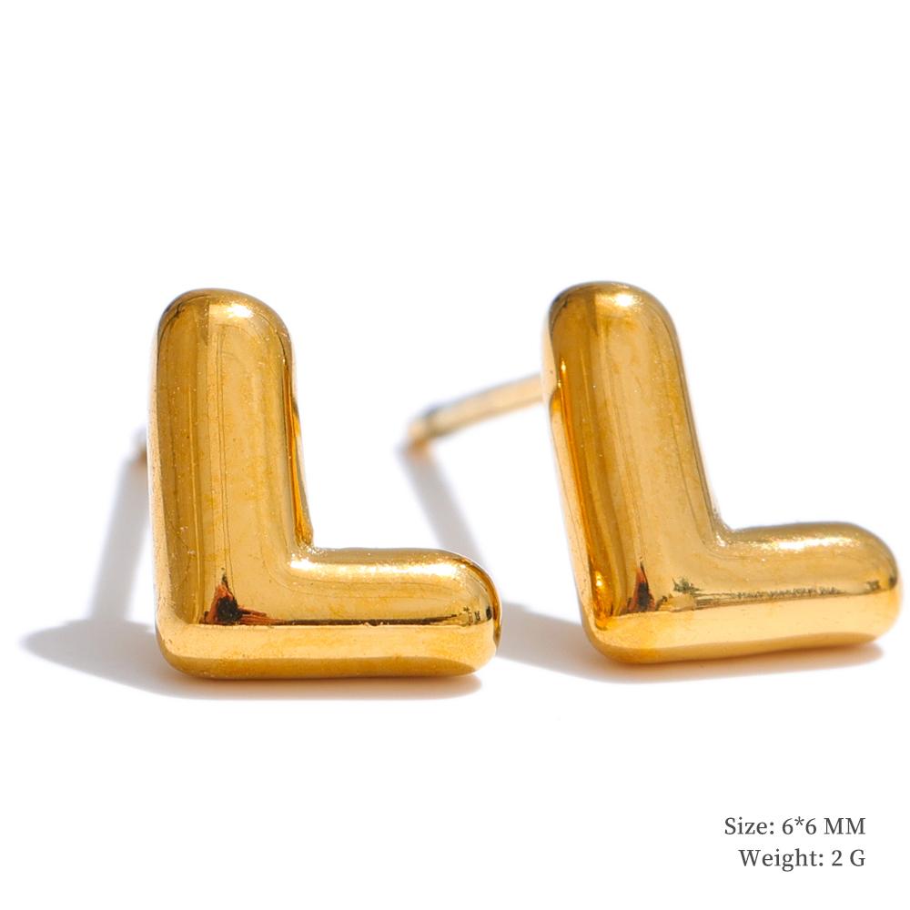 Yhpup 26 Initial Letter A-Z Stainless Steel Gold Color Stud Earrings 18K PVD Waterproof Plated Daily Versatile Basic Jewelry