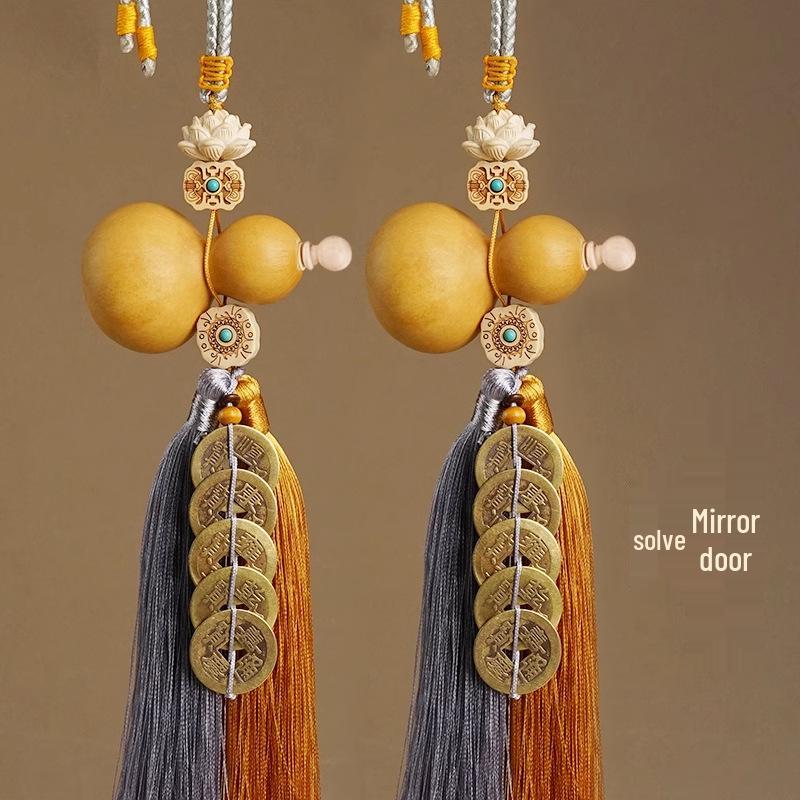 Decor cu monede de buxus pentru intrare auspicioasă: Calabază Naturală & Cinci Monede Imperiale pentru Dormitor & Camera de Zi