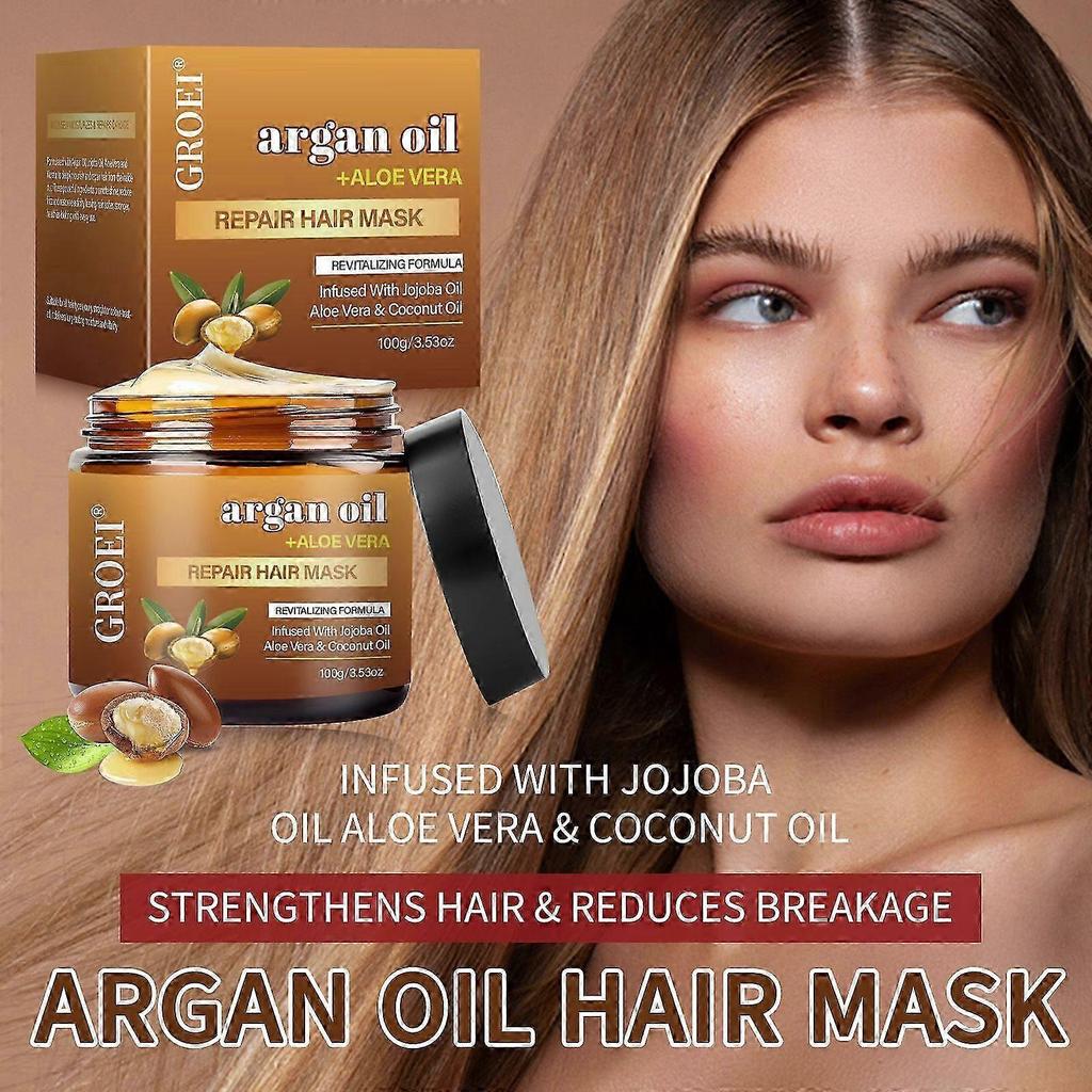 Argan Oil Hair Mask + Silk Bonnet Set, Repair Hair Mask With Jojoba Oil, Aloe Vera Coconut Oil For Dry Damaged Hair Deep Treatments For All Hair Typ