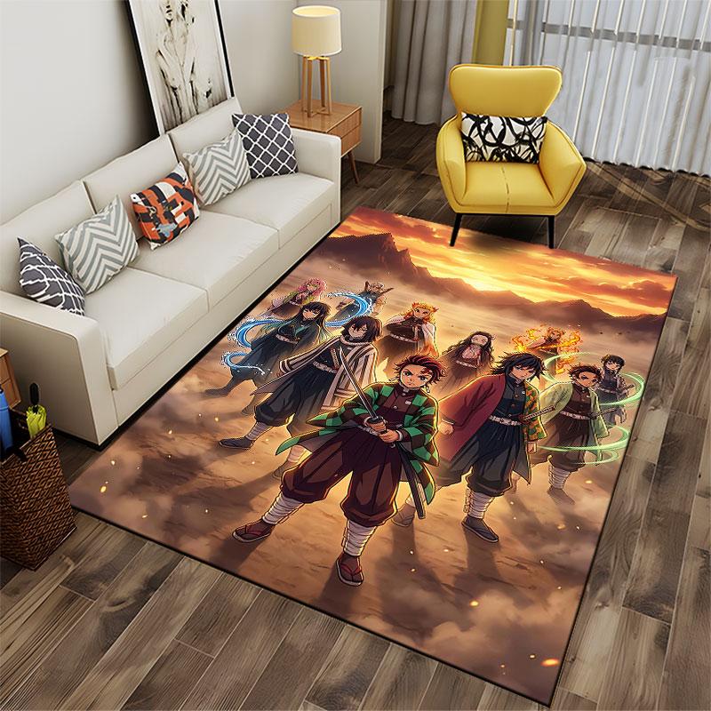 Anime Warriors Sunset Scene suitable as a non-slip mat for the living room or bedroom sofa