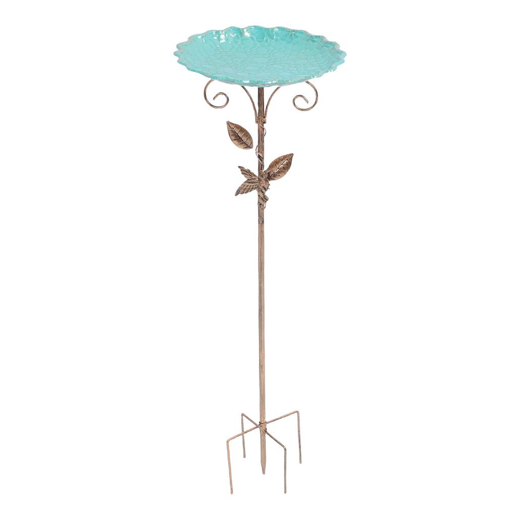 Bird Bath Feeder with Stake Height Adjustable Vintage Metal Cold Proof Standing Birdbath Birdfeeder for Garden Terrace