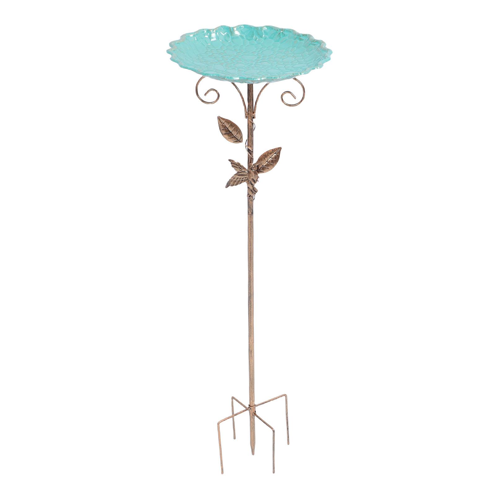 

Bird Bath Feeder with Stake Height Adjustable Vintage Metal Cold Proof Standing Birdbath Birdfeeder for Garden Terrace