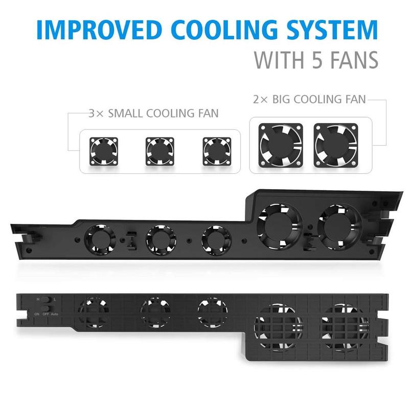 PS4 Pro Cooler, Play Station 4 Pro Cooling Fan USB External 5-Fans Super Turbo Temperature Cooling Fan for PS4 Pro Console