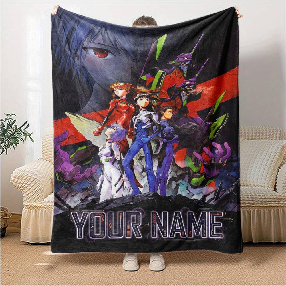 Name Custom Neon Genesis Print Flannel Blanket High Quality Warm Comfortable Cover for All Seasons Perfect for Gifts Home Decor