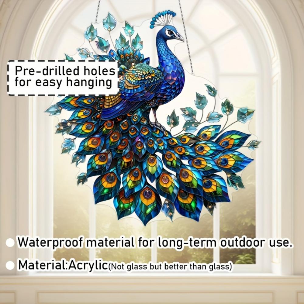 2D Graphic Art Revival Crystal Peacock Decorative Pendant Sun Catcher - Animal-themed Hanging Decoration for Home, Office, Garden, Patio Decoration