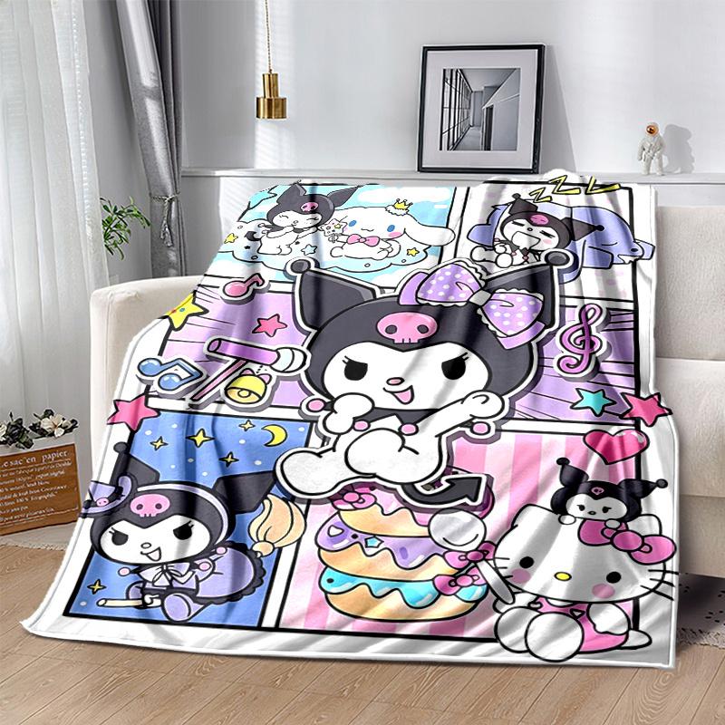 1pc Kuromi & Hello Kitty Blanket, Soft Throw for Home Decor, Gift Idea, Living Room, Travel, Camping, Car Blankets, Beach, Office Naps, Suitable for A