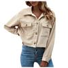Women's Fashion Casual Corduroy Button Prokets Solid Long Sleeve Shirt Coat