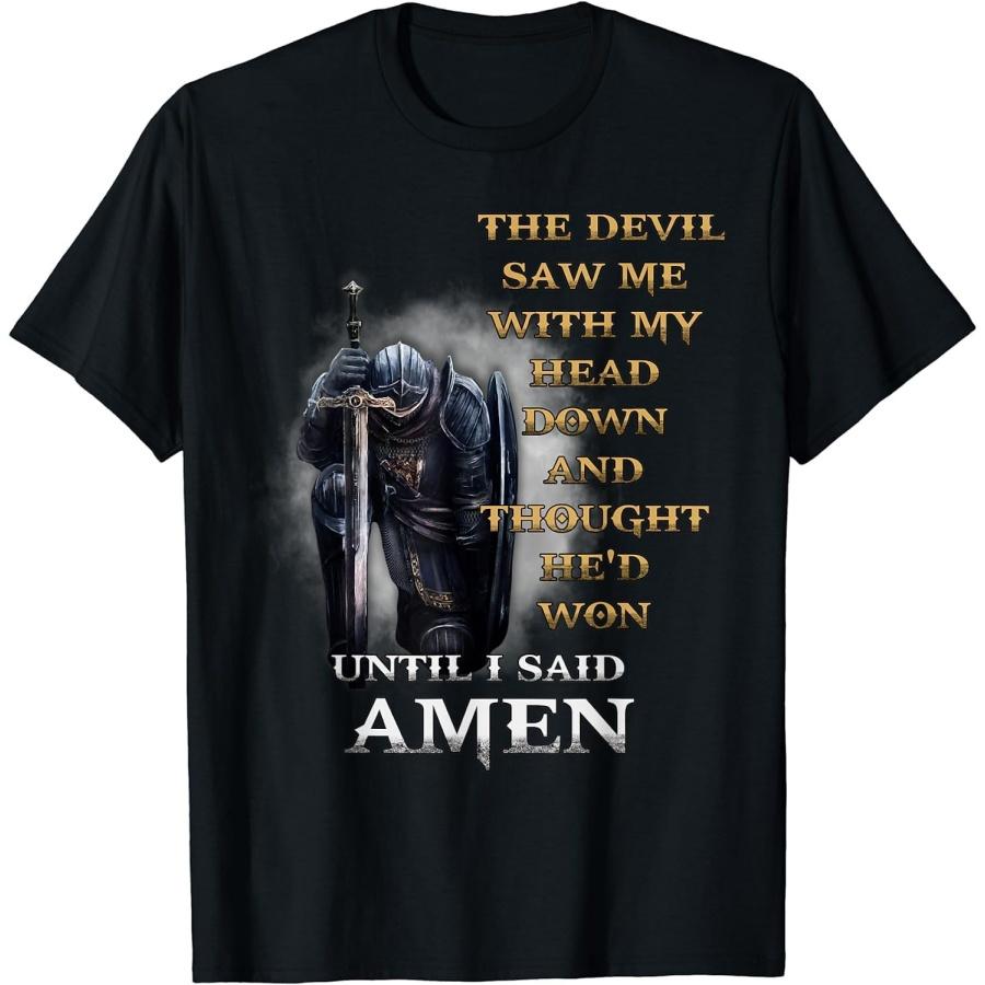 ZAANU Дьявол увидел меня с опущенной головой, пока я не сказал Аминь Ретро Футболка S разноцветный