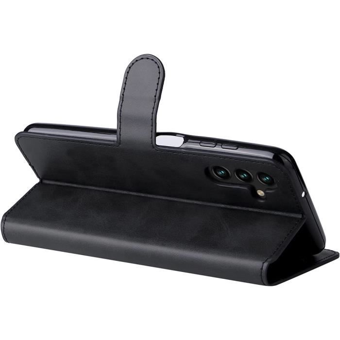 Coque - Samsung - Galaxy A04s - Effet Cuir - Noir - Portefeuille avec Emplacements