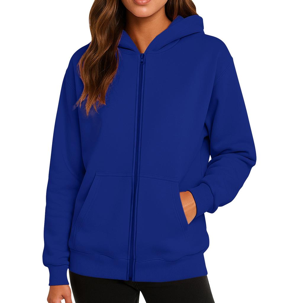 Ladies' Fashionable Solid Color Casual Hooded Long Sleeved Coat