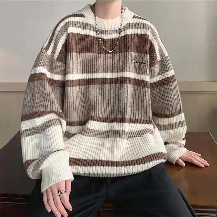 

Men s Striped Retro Crew Neck Sweater - Unisex Winter Outerwear XL (60-70 kg)