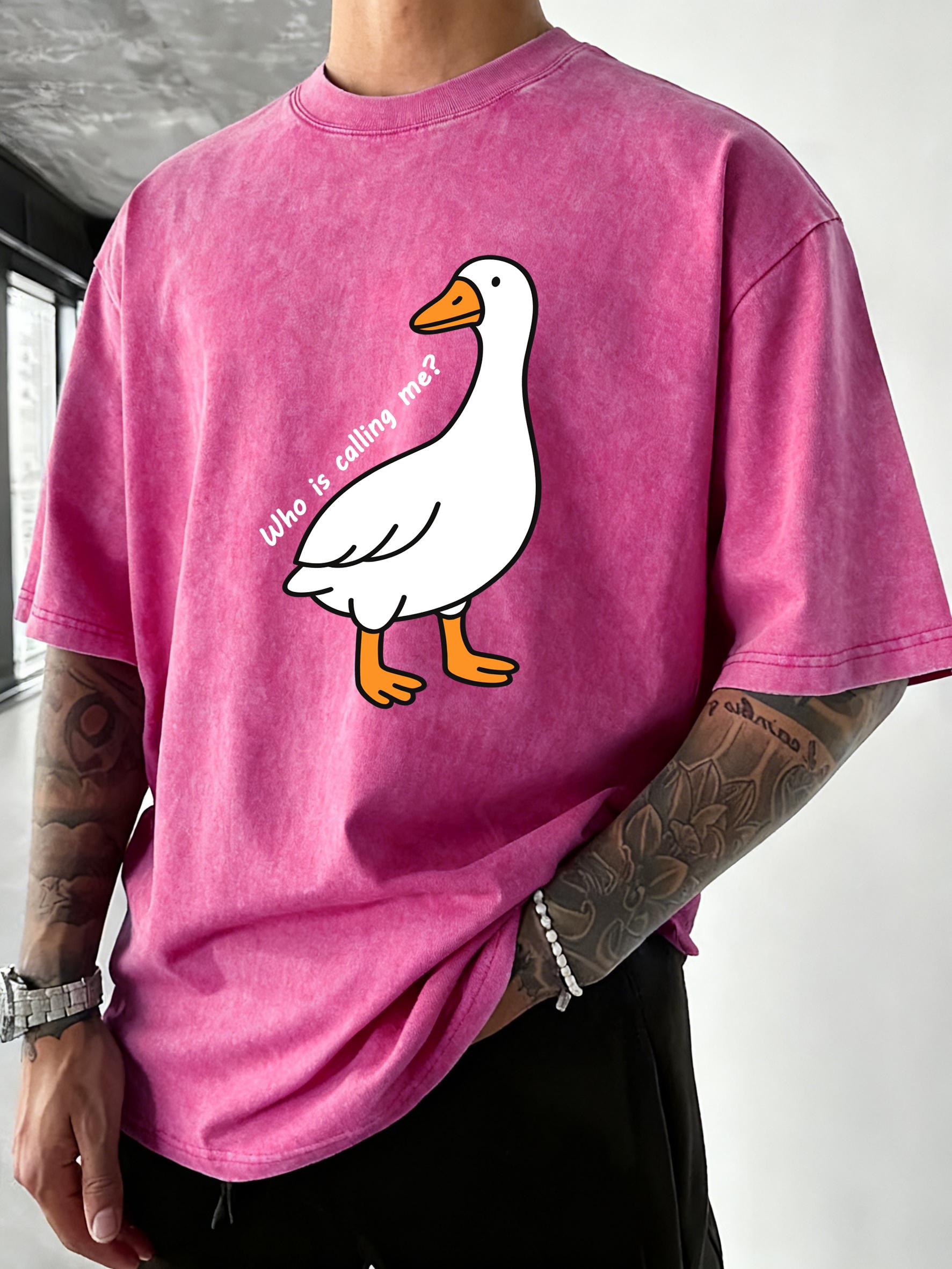

Who Is Calling Goose Printed Washed T Shirts Men Vacation Cotton TShirt Summer Loose Tee Tops Breathable Gym Short Sleeves S