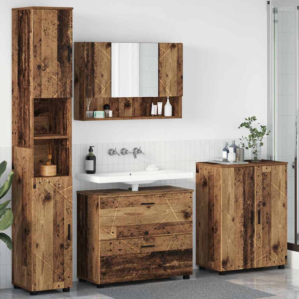 Bathroom Furniture Set with Door 4 Pcs Reclaimed Wood Plywood and Metal