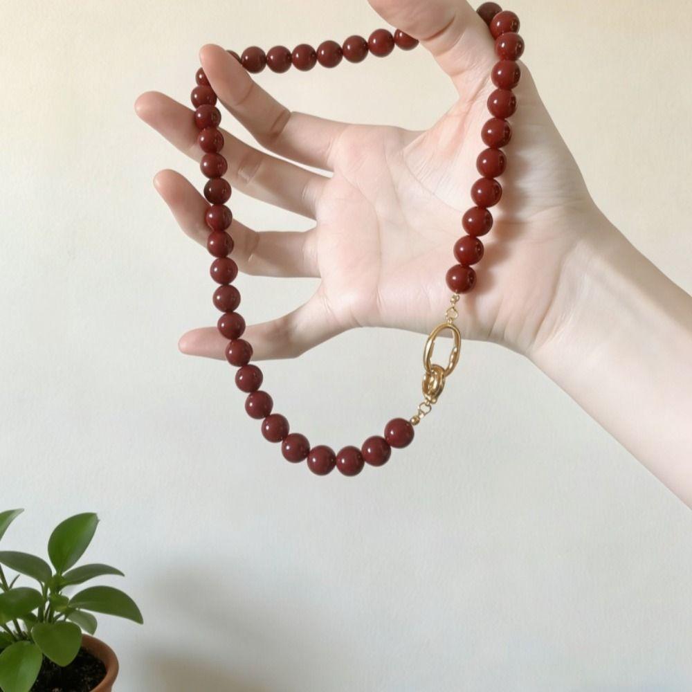 Elegant Crimson Beaded Necklace Double Toggle Clasp Strand Beaded Red Agate Necklace Women Jewelry