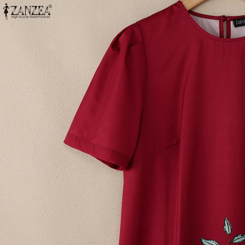 ZANZEA Women Casual Round Neck Short Sleeve Summer Print Dress