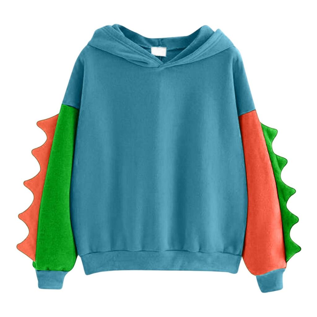 Women's Solid Color Contrasting Dinosaur Loose Casual Hoodie