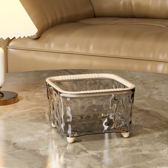 Trash Can Transparent Water Ripple with Press Trash Bin Lid Office Wastebasket for Home Bedroom