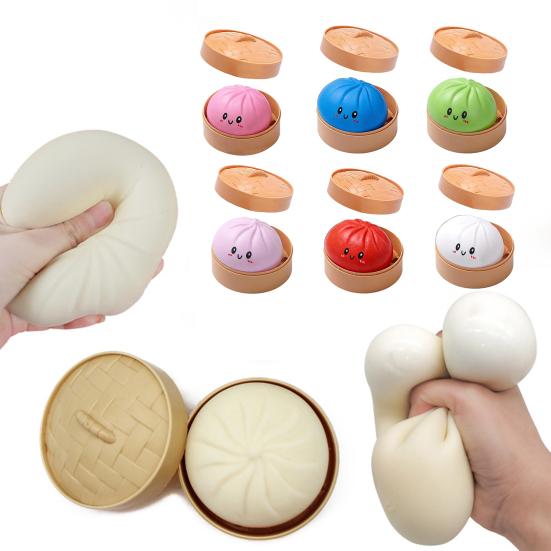 Hračka na úlevu od stresu v podobě pařené buchty s parním hrncem, simulace plněné buchty, mačkací senzorická hračka, měkká TPR, čínská buchta, fidget hračka