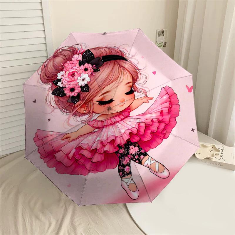 

1PC Floral Pattern Ballet Girl Umbrella-8-Rib Reinforced Portable Folding Travel Suitable for All Seasons Outdoor Daily Use-J412