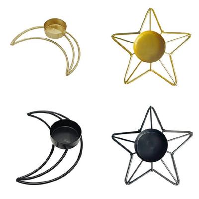 Iron Candlestick Christmas Decoration Candle Holder with Moon Star Designs Metal Tealight Candle Stand for Centerpieces